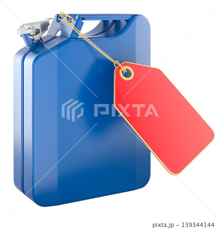 Fuel canister with price tag, 3d rendering Fuel canister with price tag, 3d rendering 139344144
