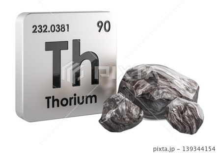 Thorium element symbol with thorium Th samples, 3d rendering 139344154