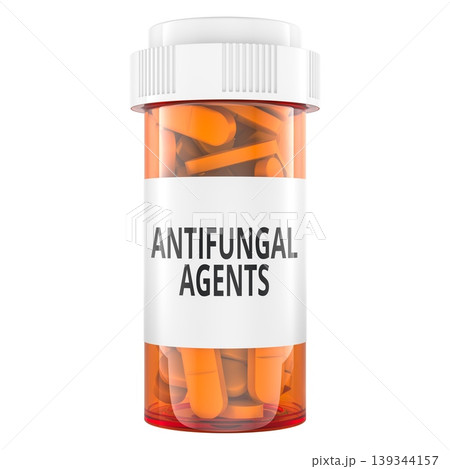 Antifungal agents pill bottle. 3D rendering Antifungal agents pill bottle. 3D rendering 139344157