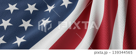 American flag with canvas texture waving background for USA celebration and holiday 3D render 139344565
