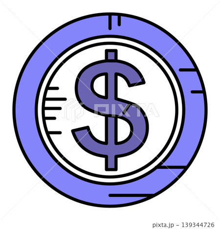 Dollar coin icon with currency symbol. Golden money sign in modern flat line style for financial projects 139344726