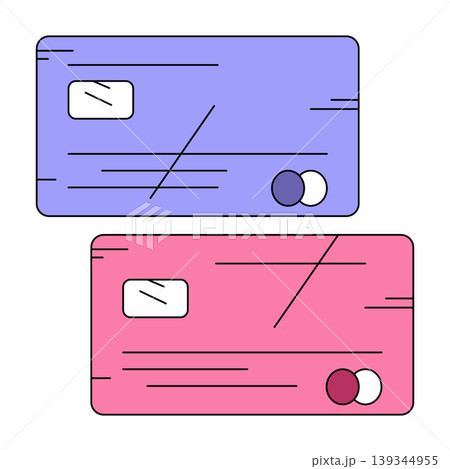 Credit cards set in modern flat line style. Bank plastic cards for online payment and digital wallet. Vector illustration Credit cards set in modern flat line style. Bank plastic cards for online payment and digital wallet. Vector illustration 139344955
