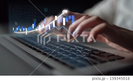 Close-up View of Hands Typing on Laptop Keyboard with Digital Graphs and Data Visualization Representing Financial Growth and Statistical Analysis Copula Close-up View of Hands Typing on Laptop Keyboard with Digital Graphs and Data Visualization Representing Financial Growth and Statistical Analysis Copula 139345018