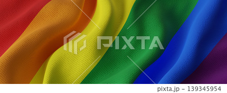 Rainbow pride flag fabric texture background with waving folds 3D render 139345954
