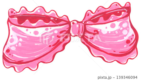 Coquette pink bow ribbon illustration, Hand drawn elegant frame border, feminine fashion accessory, cute vintage decoration 139346094