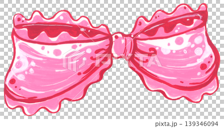 Coquette pink bow ribbon illustration, Hand drawn elegant frame border, feminine fashion accessory, cute vintage decoration 139346094