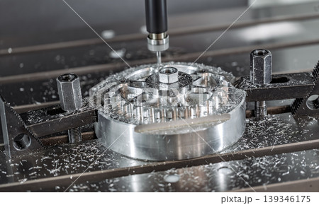 Precision CNC milling of aluminum gear component. Precision CNC milling of aluminum gear component. 139346175