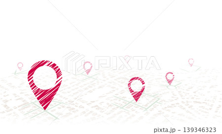 GPS. Track navigation pins on street map. Red color point markers. Vector illustration on white background 139346323