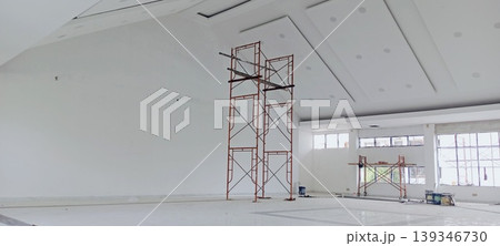 Empty Room with Red Scaffolding for Interior Renovation 139346730