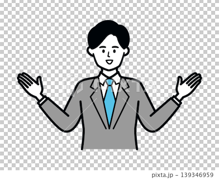 両手を広げ案内するビジネスマンのイラスト 139346959