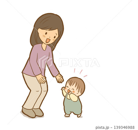 【解説:安定型】お母さんとの再会を喜ぶ1歳児 愛着スタイル・SSP・心理学のイラスト素材 【解説:安定型】お母さんとの再会を喜ぶ1歳児 愛着スタイル・SSP・心理学のイラスト素材 139346988