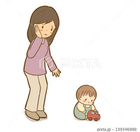 【解説:回避型】母親を無視して遊び続ける1歳児 愛着スタイル・感情抑制の心理学イラスト 【解説:回避型】母親を無視して遊び続ける1歳児 愛着スタイル・感情抑制の心理学イラスト 139346990