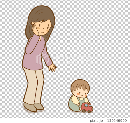 【解説:回避型】母親を無視して遊び続ける1歳児 愛着スタイル・感情抑制の心理学イラスト 【解説:回避型】母親を無視して遊び続ける1歳児 愛着スタイル・感情抑制の心理学イラスト 139346990