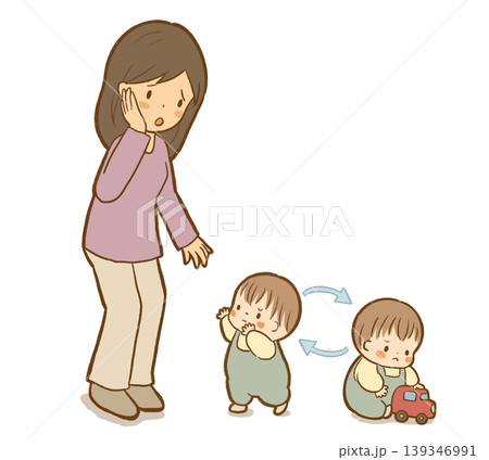 【解説:混乱型】母親に対して困惑する1歳児 愛着障害・不安定な行動の心理学解説イラスト 【解説:混乱型】母親に対して困惑する1歳児 愛着障害・不安定な行動の心理学解説イラスト 139346991