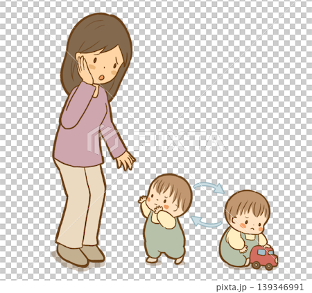 【解説:混乱型】母親に対して困惑する1歳児 愛着障害・不安定な行動の心理学解説イラスト 【解説:混乱型】母親に対して困惑する1歳児 愛着障害・不安定な行動の心理学解説イラスト 139346991
