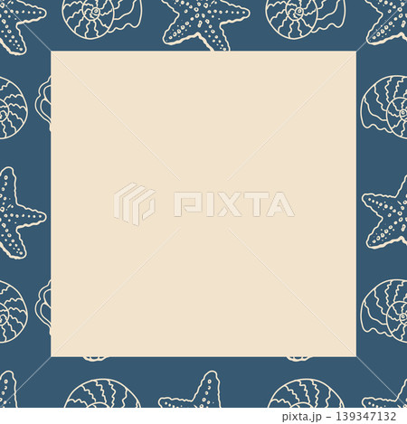 Vector decorative marine square frame with tropical sea shells perfect for greeting cards and summer design. 139347132