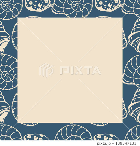 Vector decorative marine square frame with tropical sea shells perfect for greeting cards and summer design. 139347133