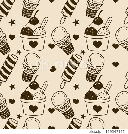 Hand drawn seamless pattern with ice creams. Vector summer background. 139347135
