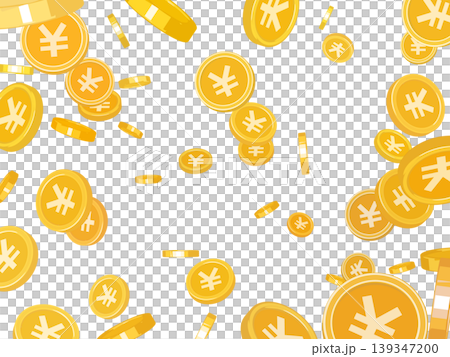 一張日元硬幣爆炸的簡單插圖。 139347200
