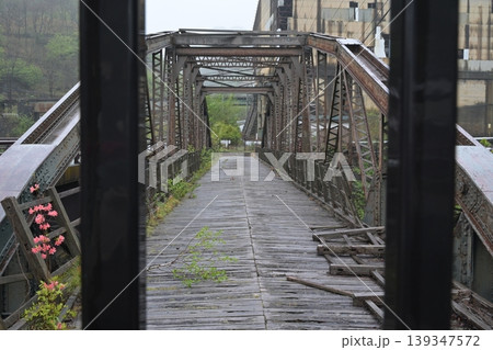 フェンス越しの雨の古河橋 フェンス越しの雨の古河橋 139347572
