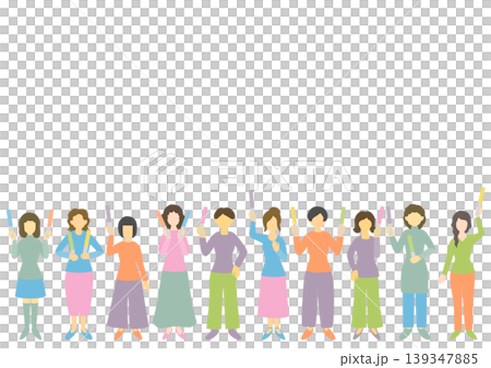 Women standing with penlights Women standing with penlights 139347885