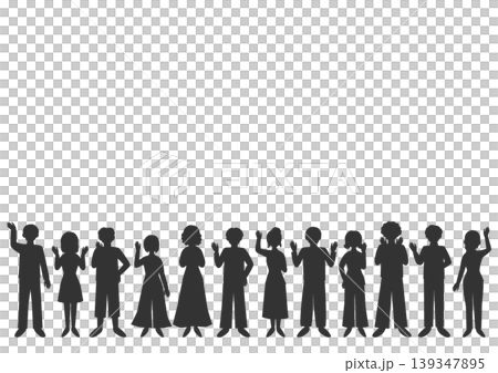 Silhouettes of people standing and waving Silhouettes of people standing and waving 139347895
