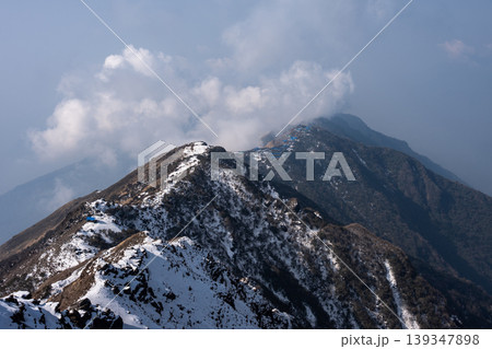 Beautiful view of the mountains with High camp (3,580 m) on Mardi Himal trekking route in Annapurna region of Nepal. Beautiful view of the mountains with High camp (3,580 m) on Mardi Himal trekking route in Annapurna region of Nepal. 139347898