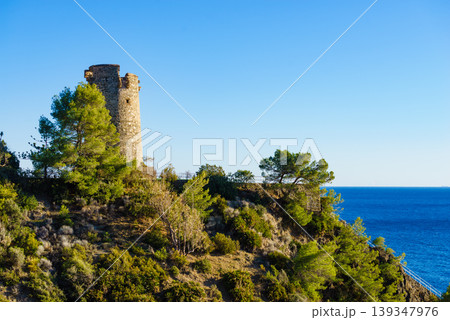 Coastal view with Pine tower on cliffs of Maro Cerro Gordo in Andalusia Spain 139347976