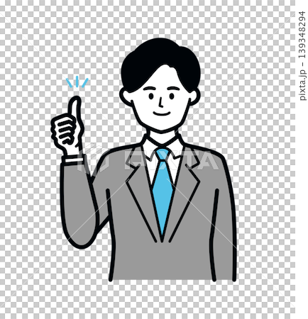 一幅商人面帶微笑並豎起大拇指的插圖。 139348294