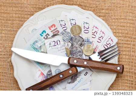 British money on kitchen table, cost of living 139348323