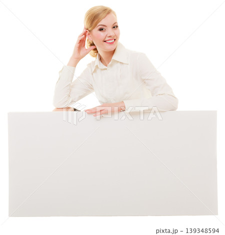 Ad. Businesswoman showing blank copy space banner 139348594