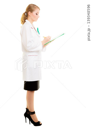 Woman doctor in lab coat with stethoscope. Medical 139348596