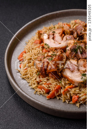 Kabsa or mandi, an Arabic dish with rice and chicken, salt, and spices. Kabsa or mandi 139349105