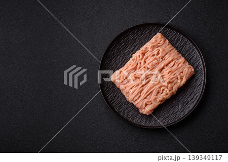 Raw fresh ground chicken, turkey, or pork for burgers or meatballs. Raw ground chicken Raw fresh ground chicken, turkey, or pork for burgers or meatballs. Raw ground chicken 139349117