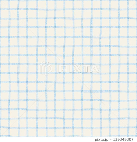 Seamless blue watercolor plaid pattern with soft hand drawn grid lines on a beige background. Gingham textile design. Ideal for fabric, wallpaper, packaging, and modern surface design projects. 139349307