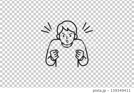 両手に拳を握り応援する男性の線画イラスト 両手に拳を握り応援する男性の線画イラスト 139349411