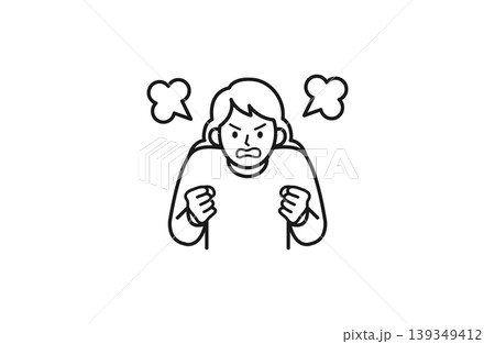 怒っている女性のシンプルな線画イラスト 怒っている女性のシンプルな線画イラスト 139349412