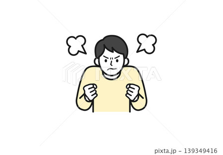 不満がある男性の線画イラスト オレンジ配色 不満がある男性の線画イラスト オレンジ配色 139349416