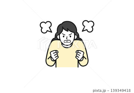 怒っている女性のシンプルな線画イラスト オレンジ配色 139349418