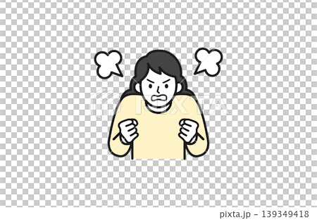 一幅以橙色為主色調的憤怒女性的簡單線條插畫。 一幅以橙色為主色調的憤怒女性的簡單線條插畫。 139349418