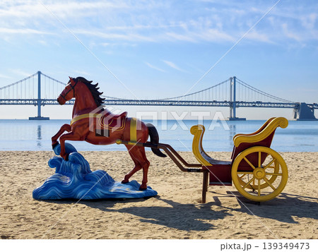 horse and carriage statue on Gwangalli Beach and Gwangan bridge, Busan 139349473