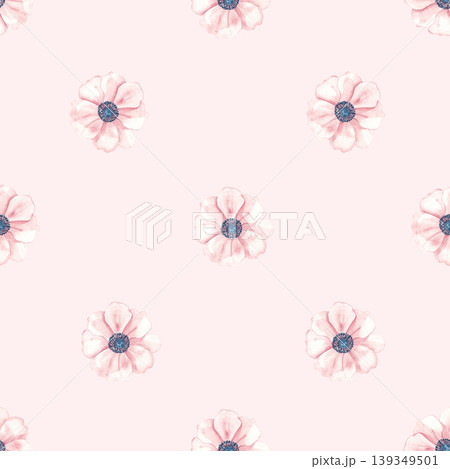 Watercolor pink anemone flower seamless pattern on a pink background. Floral illustration for nursery decor, baby textile design. Perfect for fabric, wallpaper, wrapping paper and baby girl background Watercolor pink anemone flower seamless pattern on a pink background. Floral illustration for nursery decor, baby textile design. Perfect for fabric, wallpaper, wrapping paper and baby girl background 139349501