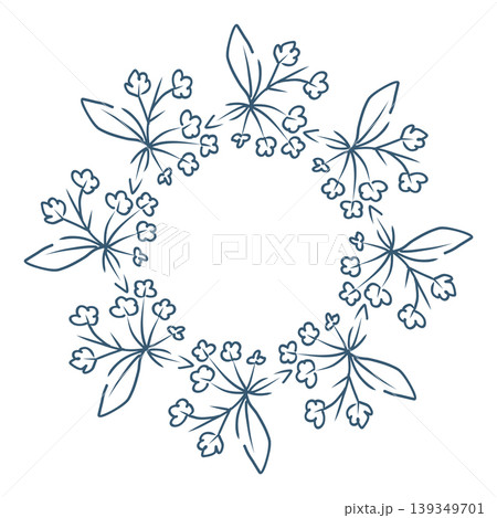 Hand drawn vector doodle floral circle frame, midsummer wreath . Hand drawn vector doodle floral circle frame, midsummer wreath . 139349701