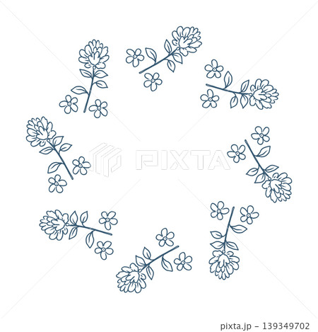 Hand drawn vector doodle floral circle frame, midsummer wreath . 139349702