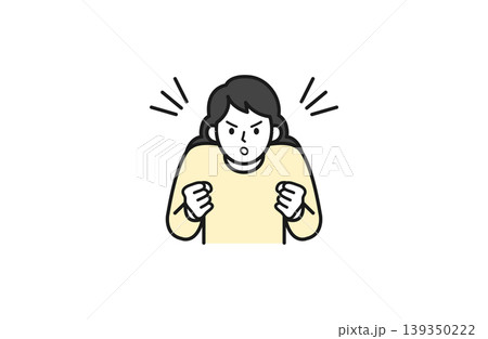 両手に拳を握り応援する女性の線画イラスト オレンジ配色 両手に拳を握り応援する女性の線画イラスト オレンジ配色 139350222