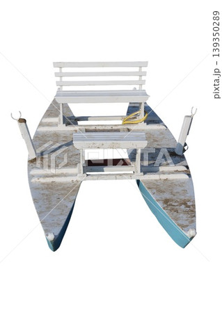 Catamaran paddle boat with benches for recreation Catamaran paddle boat with benches for recreation 139350289