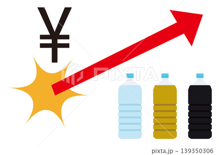 大型ペットボトル飲料の値上げと価格上昇を示すシンプルイラスト 大型ペットボトル飲料の値上げと価格上昇を示すシンプルイラスト 139350306