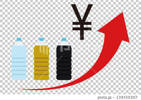 A simple illustration showing price increases and price hikes for large PET bottle beverages. 139350307