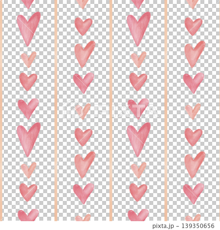 Watercolor valentine seamless striped pattern with pink hearts. Cute vintage hand drawn romantic background for textile, paper 139350656