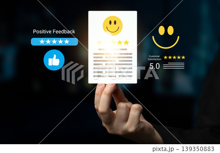 Detailed Evaluation of Positive Feedback and Customer Satisfaction with Graphic Elements Representing Smiles and Stars Cyphers. Detailed Evaluation of Positive Feedback and Customer Satisfaction with Graphic Elements Representing Smiles and Stars Cyphers. 139350883